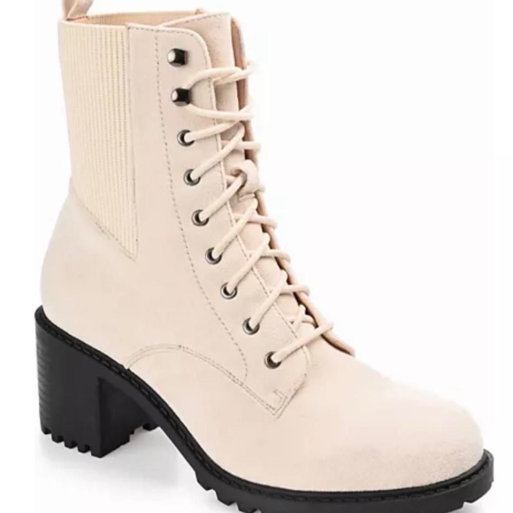 New Women’s Platform Combat Boots Kassia Faux Suede Lace Up Off White Size 7